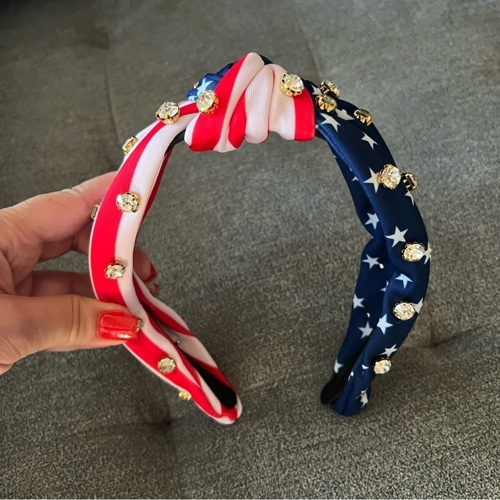 Knot Headband US Flag print rhinestones NWT